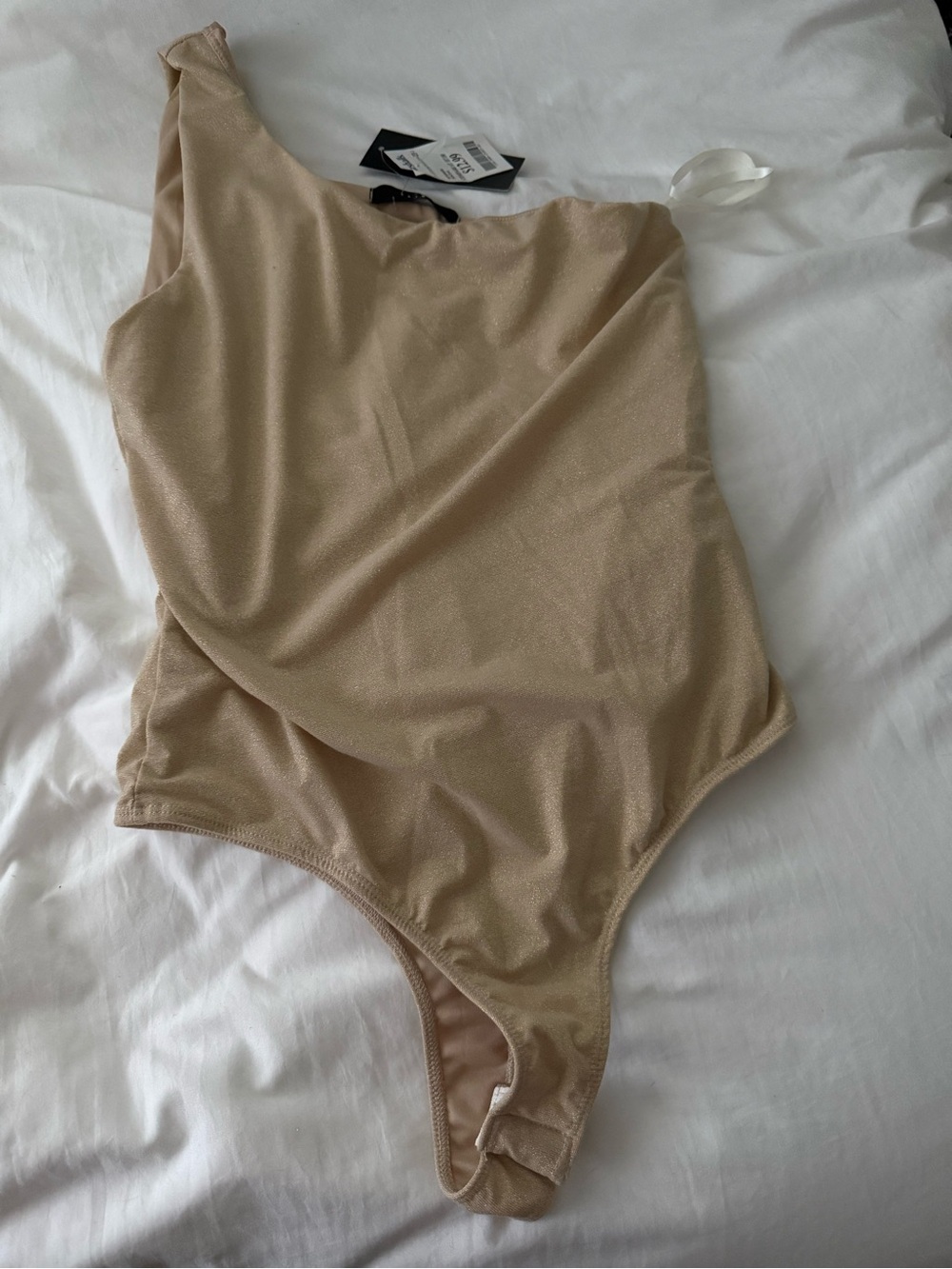 One-Shoulder Shimmery Beige Kids Bodysuit